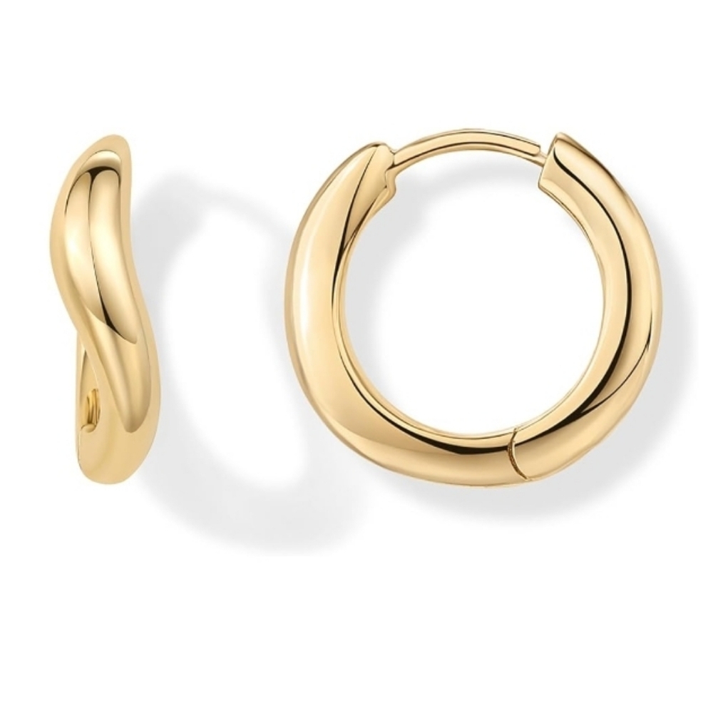 14K Gold Plated Wavy Huggie Twisted Hoop Earrings